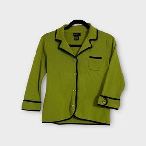 Vintage Evie Petite Green with Black Trim Button Up Sweater Cardigan